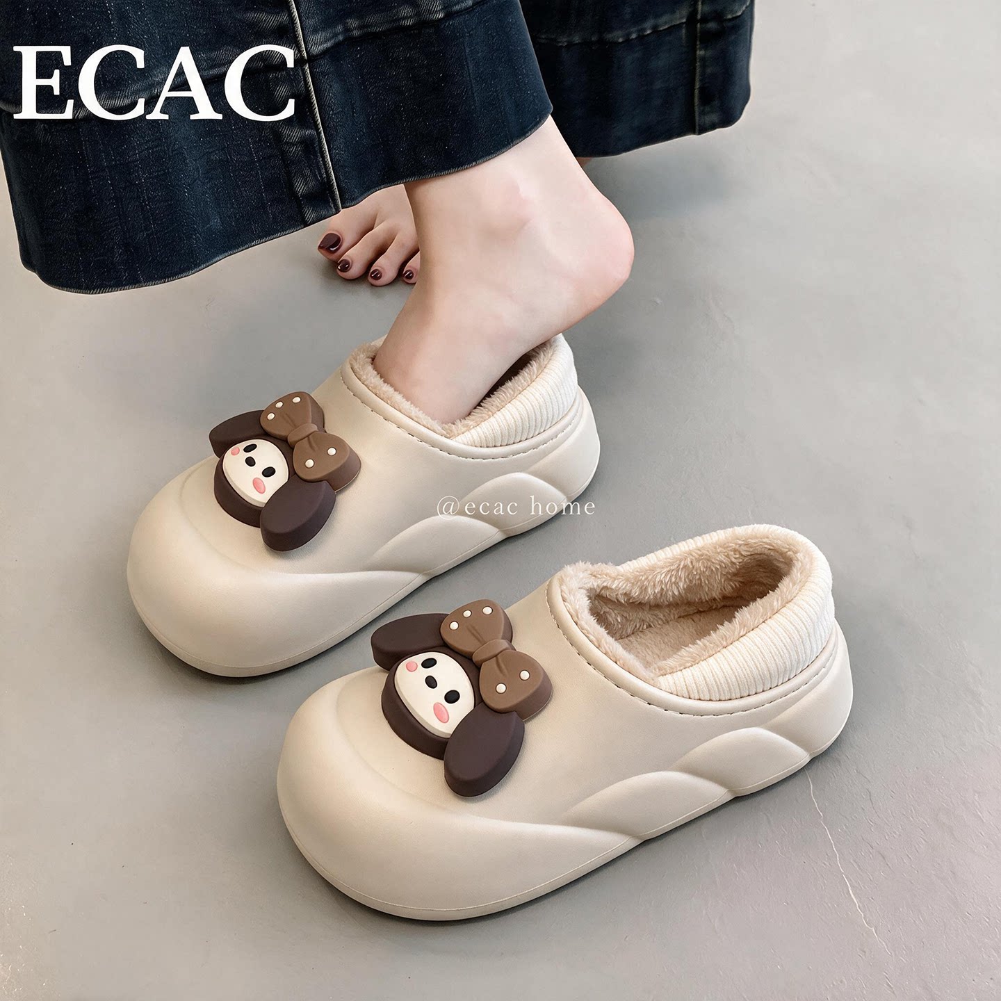 ECAC包跟防水棉拖鞋女款2026新款秋冬季外穿防滑防水加绒保暖棉鞋