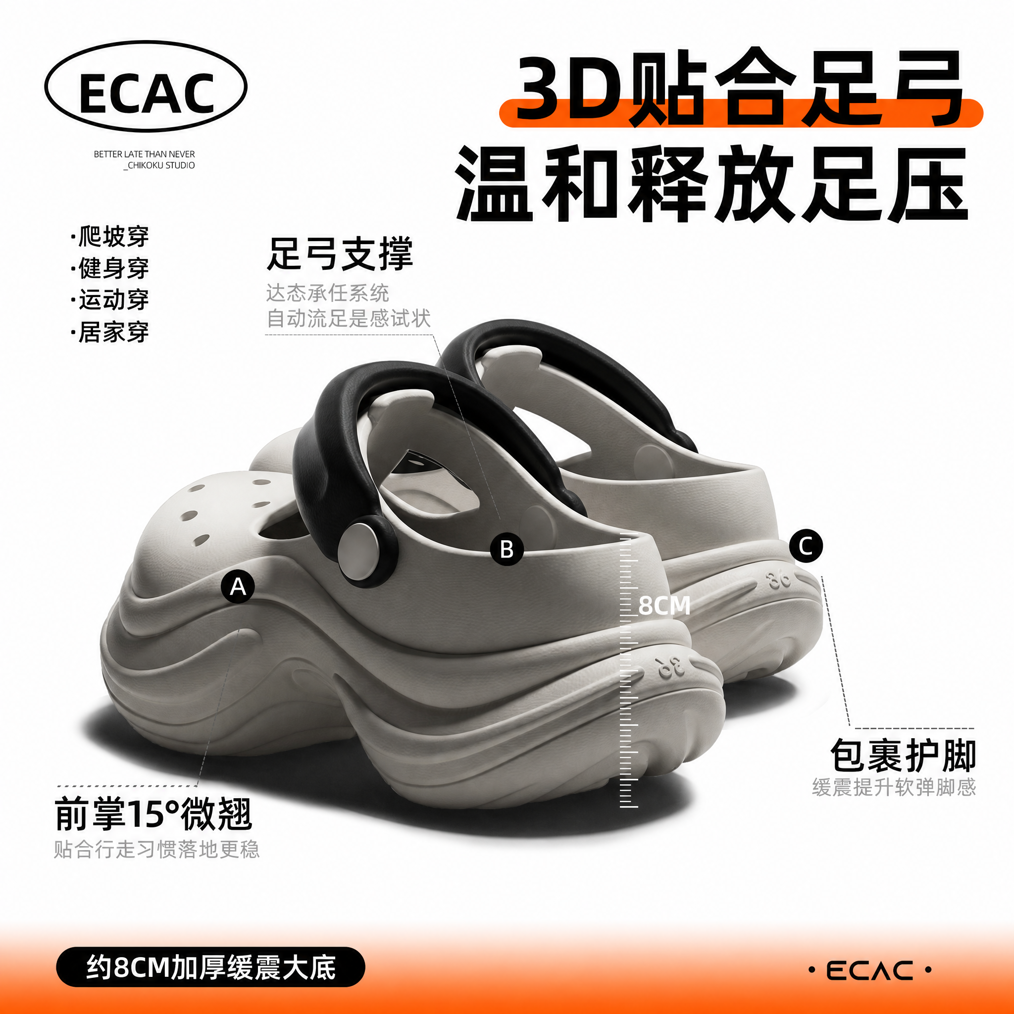ECAC泡芙洞洞鞋女款有足弓外穿