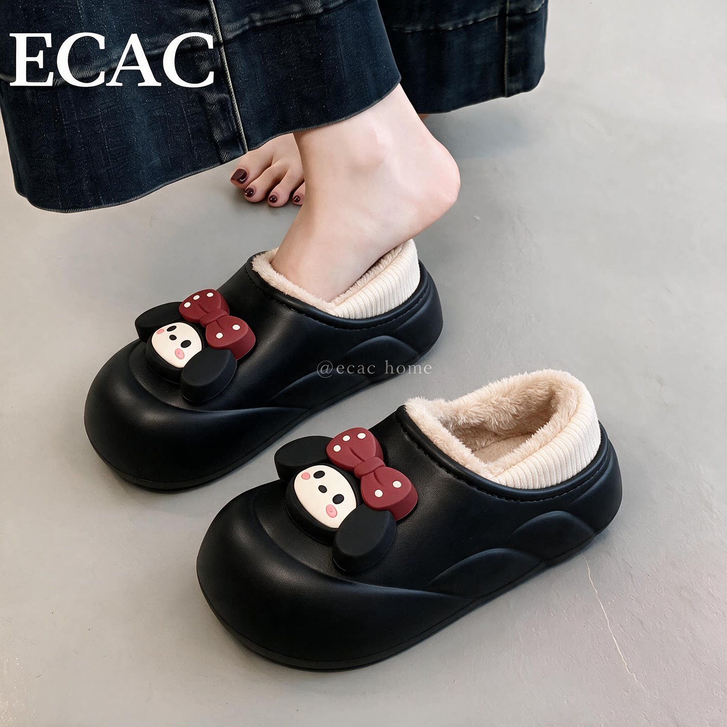 ECAC防水棉拖鞋女款2026新款冬外穿防滑防水包跟保暖加绒加厚棉鞋
