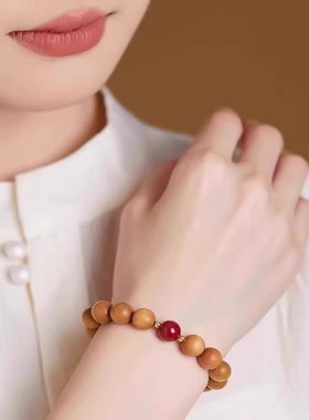 普陀山桃木手串女款念珠本命年佛珠朱砂盘玩男文玩手链木质护身符