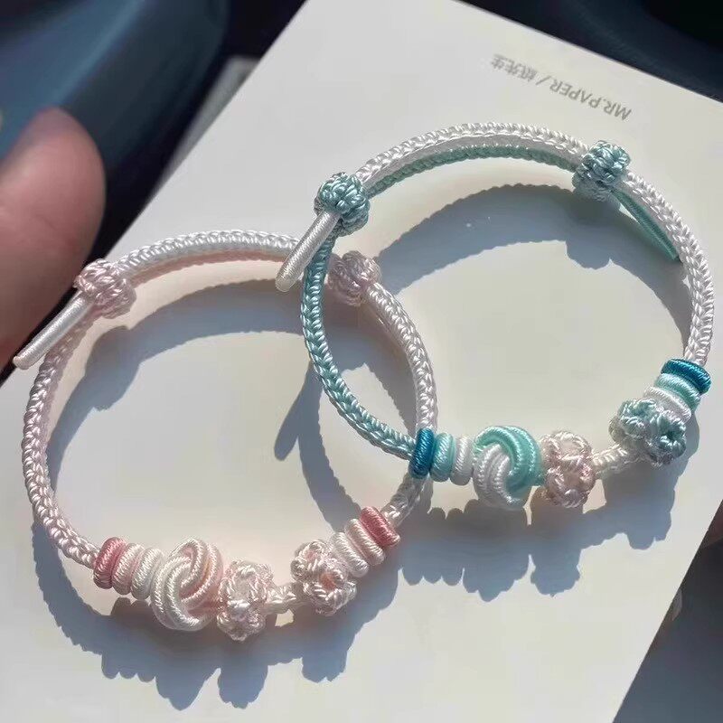 新款桃花结编绳手链半成品可穿珠穿吊坠酒窝结编织手绳男女
