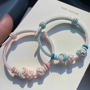 新款桃花结编绳手链半成品可穿珠穿吊坠酒窝结编织手绳男女