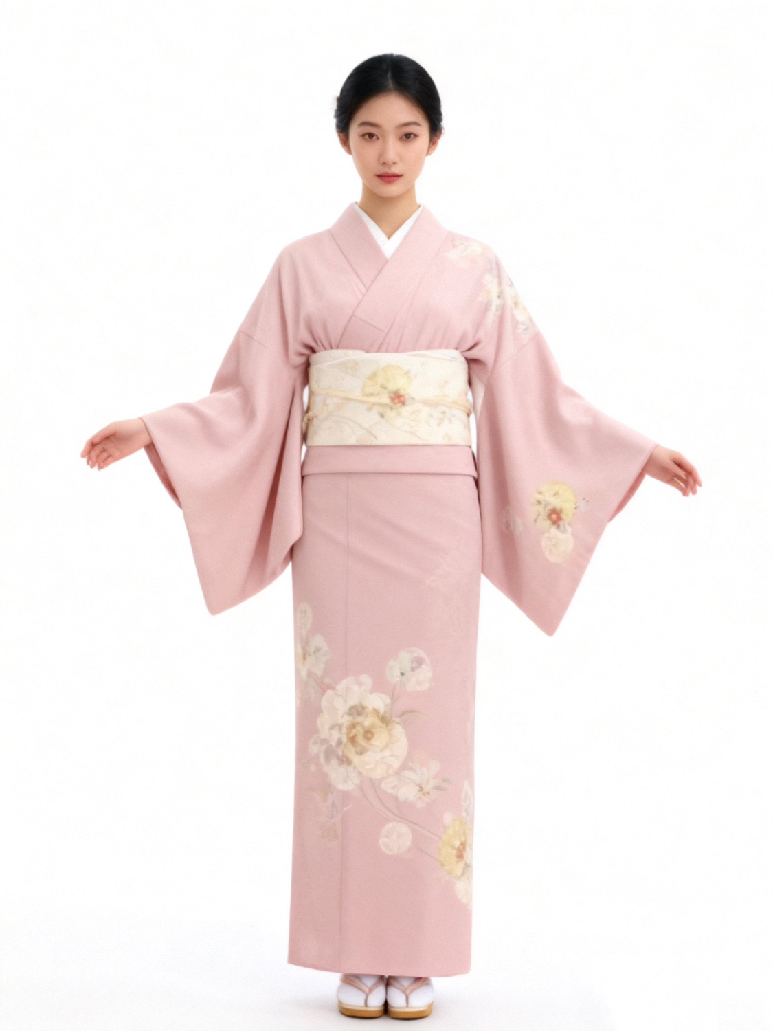 中古和服 夫妇粉色 古法旗袍正娟面料 反解 汉服面料正娟和服