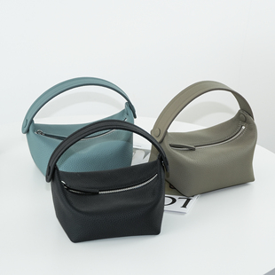 小众头层牛皮软糯手提饺子包真皮饭盒包ins手拎化妆包便当手机包