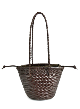 Z家同款手工编织单肩包复古菜篮子包真皮头层牛皮旅行沙滩托特包