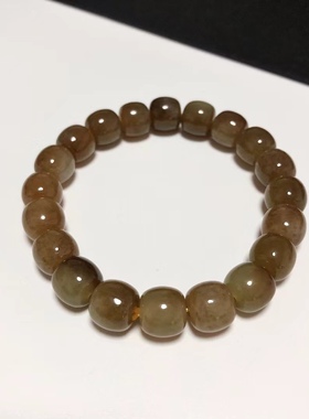 S1551# 天然和田玉糖料老型珠黄糖手链9.8*9mm 重量32克 配证书