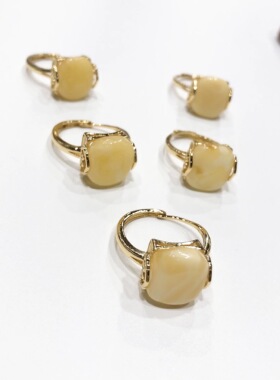 G44# 天然蜜蜡戒指 满蜜白花方戒 S925银托 多款可选 13-14mm