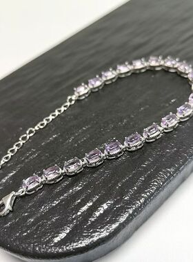 S395# S925通体纯银精工镶嵌紫水晶手链 九紫离火手链