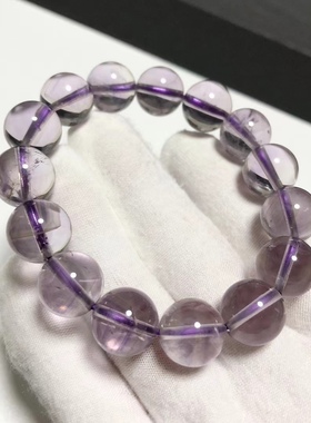 S140# 天然巴西紫水晶手链 近玻璃体 带天然云母片 12.8mm 配证书