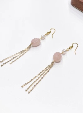 J307# S925银 天然随形珍珠6mm 配粉水晶10*12mm