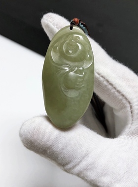 D1199# 天然和田玉黄口料佛公吊坠46*23*13.8mm 重22.09克 配证书