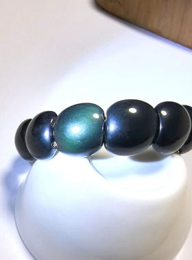 S516# 天然黑曜石彩曜手排 手牌16*7mm 手围15cm