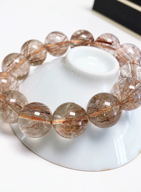 S532# 天然红铜发晶大单圈手链15.5mm 重量66.51克