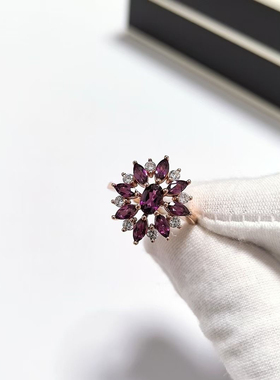 G177# S925通体纯银紫牙乌石榴石戒指18.5*17*6.5mm