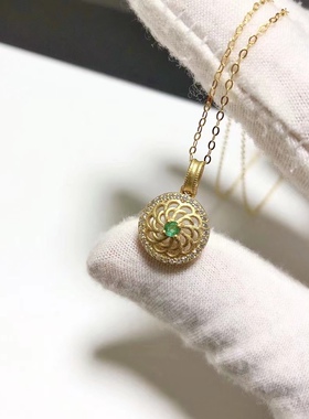 D1747# S925银镀金祖母绿吊坠3mm 外径12mm