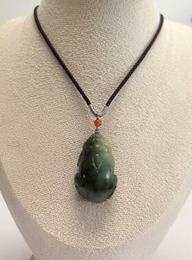 D629# 天然和田玉碧玉老料貔貅吊坠36.5*23*19.5mm 重23.95克