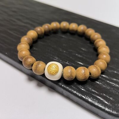 S139# 天然沉香手串9mm 配猛犸象牙老型珠12*11mm S925银贴片