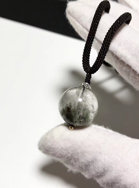 D784# 天然水晶绿幽灵吊坠16mm 聚宝盆