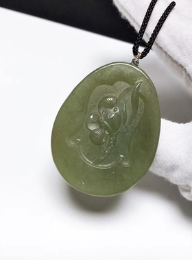 D954#新疆和田玉老矿黄口料精工雕莲藕吊坠大挂件 50.8*39*8.5mm