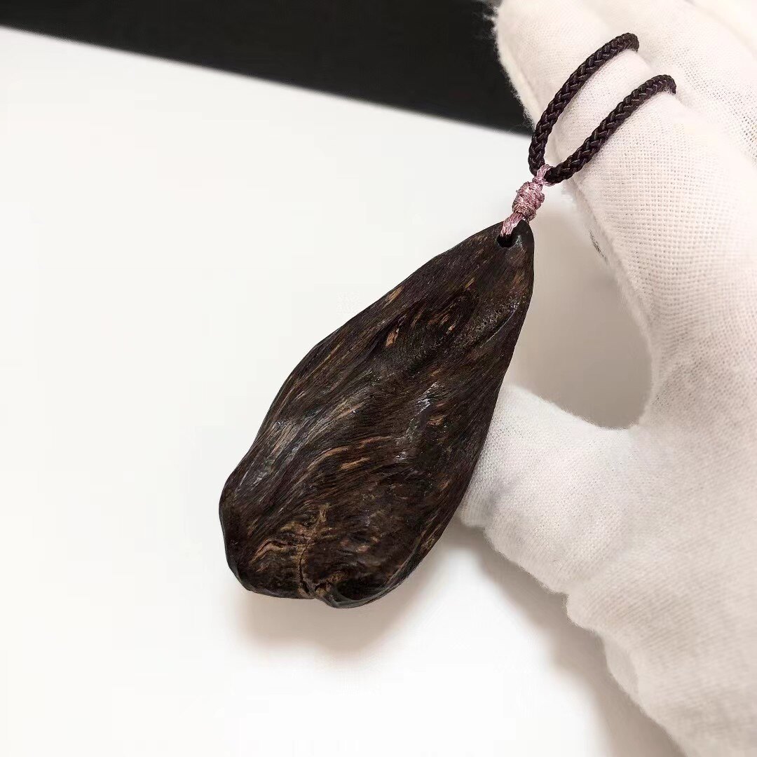 d862# 天然达拉干虫漏沉香随形大吊坠 黑油老料珍藏款锁骨链