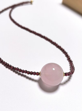 D480# 天然紫牙乌石榴石粉水晶吊坠锁骨链20mm 紫牙乌项链3mm