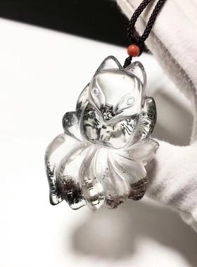 D947# 天然红绿幽灵精工雕九尾狐吊坠55.8*36.8*20mm 重44.36克