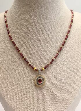 D1467# 通体S925纯银双色镀金精工镶嵌紫牙乌石榴石吊坠13*5mm