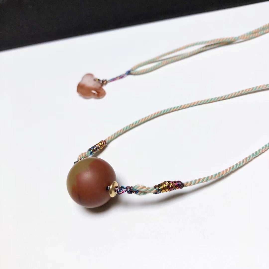 D392# 天然战国红南红玛瑙聚宝盆吊坠16mm配冰飘南红如意锁骨链