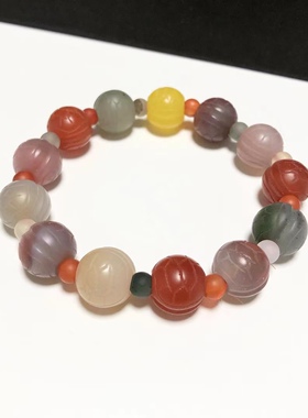 S800# 天然老矿料盐源玛瑙富甲天下单圈手链12.5mm 重35.38克