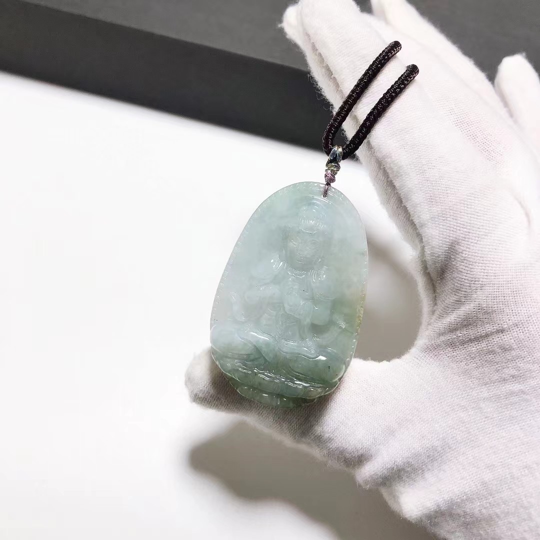 D734# 天然A货翡翠观音吊坠44*29.5*7.8mm