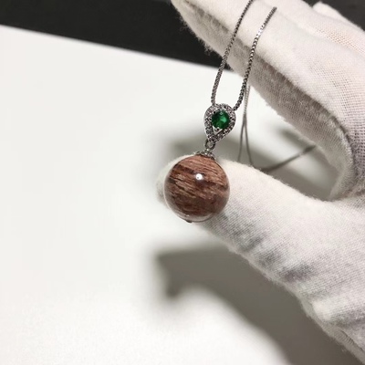 D698# 天然红幽灵千层水晶圆珠吊坠锁骨链15mm 总重5.91克