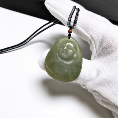 D25# 天然和田玉青白玉雕刻佛公吊坠16.8*29.5*8mm 重15.66克