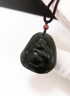 D1061# 天然和田玉青玉佛公吊坠 大挂件34.5*32*16mm 重26.67克