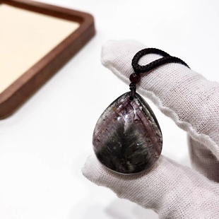 D47# 天然水晶极光23紫钛晶金字塔水滴吊坠 28*23.8*8.5mm