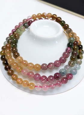 S209# 天然巴西老矿料碧玺三圈手链 5.2mm 重24.69g