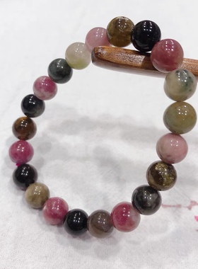 S394# 天然老矿碧玺带西瓜碧带猫眼单圈手链9mm 重24.96克