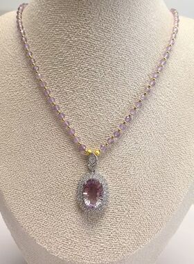 D1470# 通体S925纯银镶嵌千禧天然紫黄水晶彩色宝石吊坠20.5*17*8