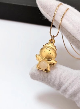 D1136# 天然和田玉白玉电镀足金镶嵌天使吊坠22.3*18.2*9mm