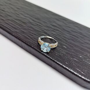 G182 裸石9mm 通体S925纯银双色镀金精工镶嵌托帕石戒指