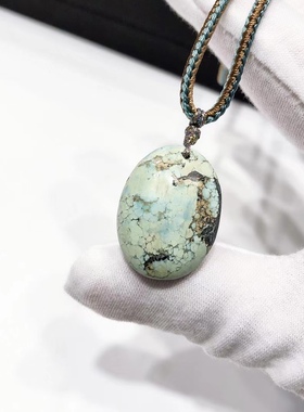D677# 天然原矿绿松石蛋形吊坠锁骨链25.5*19*6.3mm 微瑕