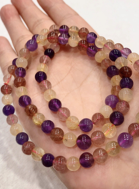 S139# 天然超七三轮骨干水晶三圈手链 6.3mm 29.91克