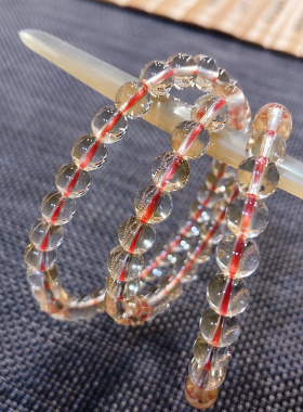 S76# 天然黄水晶全净体带蓝针 6.8mm 三圈手链 财富之石