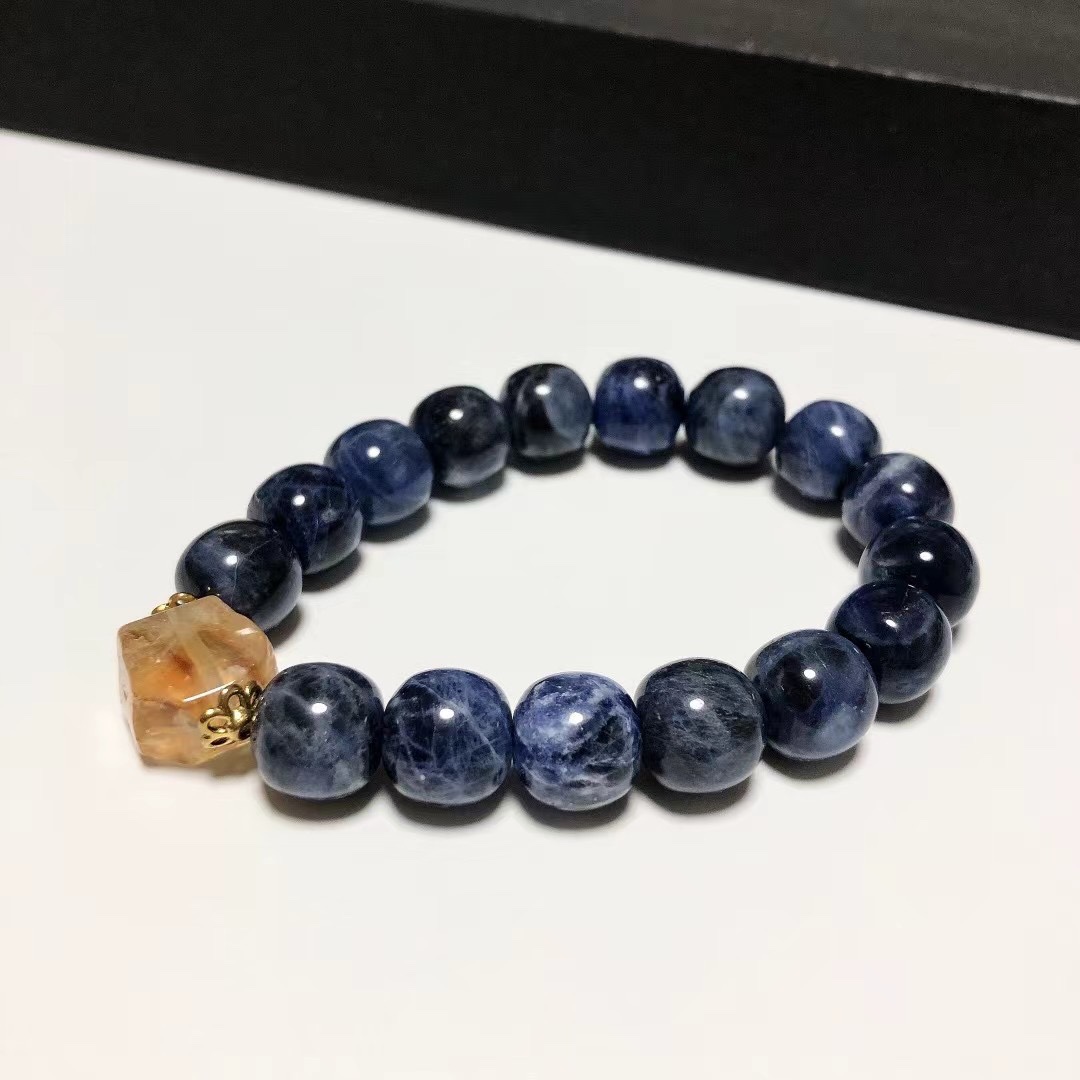 S849# 天然稀有火焰石手链11*10.5mm 配原矿黄水晶原石