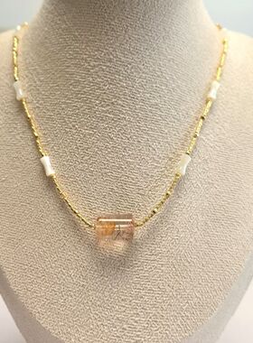 D431# 天然黑金超胶花桶珠锁骨链15*10mm 配白贝母滚运珠