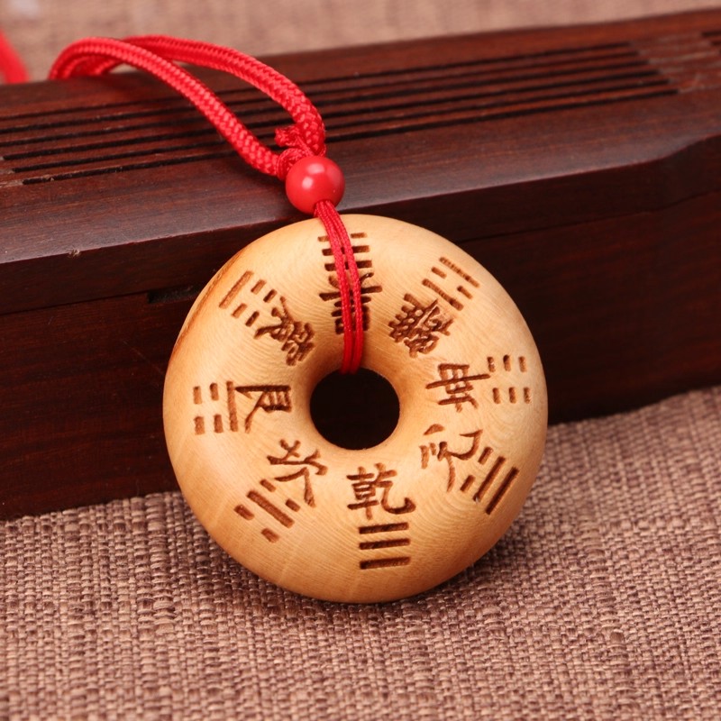 老桃木山鬼花钱平安扣项链 桃木平安扣 八卦平安扣太上老君挂