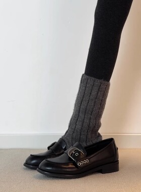 六鹿 韩版方头乐福鞋女黑色低跟豆豆鞋日常百搭浅口单鞋英伦风