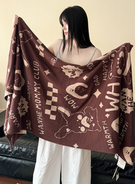 裕途美拉德字母印花毛毯女秋冬加厚保暖百搭披肩毯子