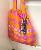 韩系新款 夏日限定粉橙菱格时髦Magic Market布袋通勤大容量单肩包