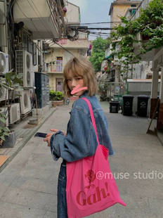 Youngforever韩国碎花Gah粉色枚红色玫瑰ins薄款 帆布包布袋购物袋