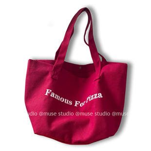 Pizza同款 For oversize大容量包 红色字母帆布包Famous 2025年新款